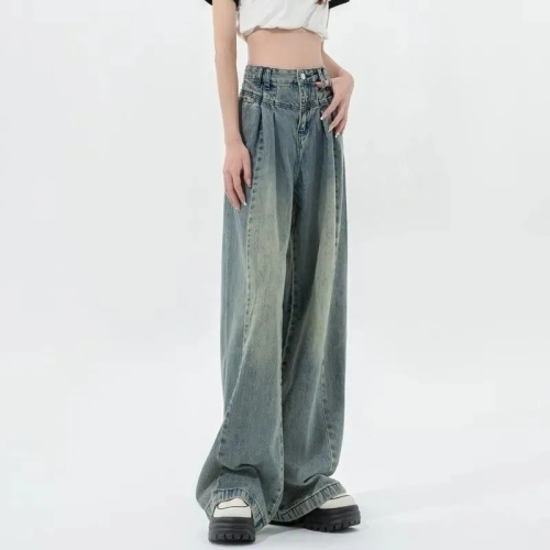 Retro wide-leg jeans women's 2023 spring and summer new high-waist loose slim drape straight-leg pants ins tide