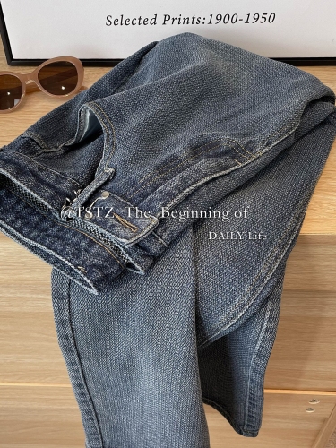 American style fish scale jeans women's autumn design sense niche straight casual pants