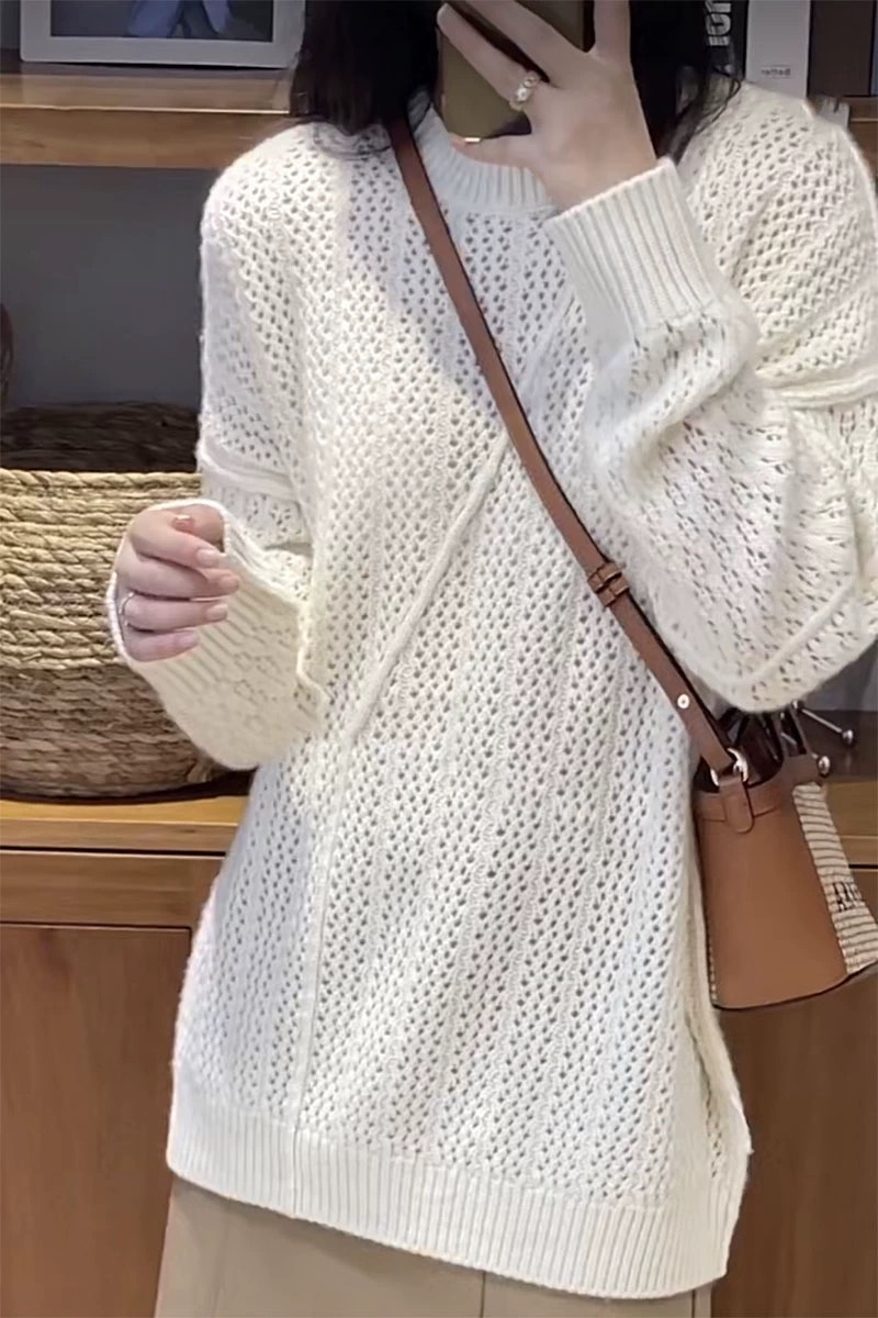 2023 autumn and winter knitted sweater women Korean Dongdaemun net red same style GLYP trendy brand knitted long-sleeved hollow sweater women