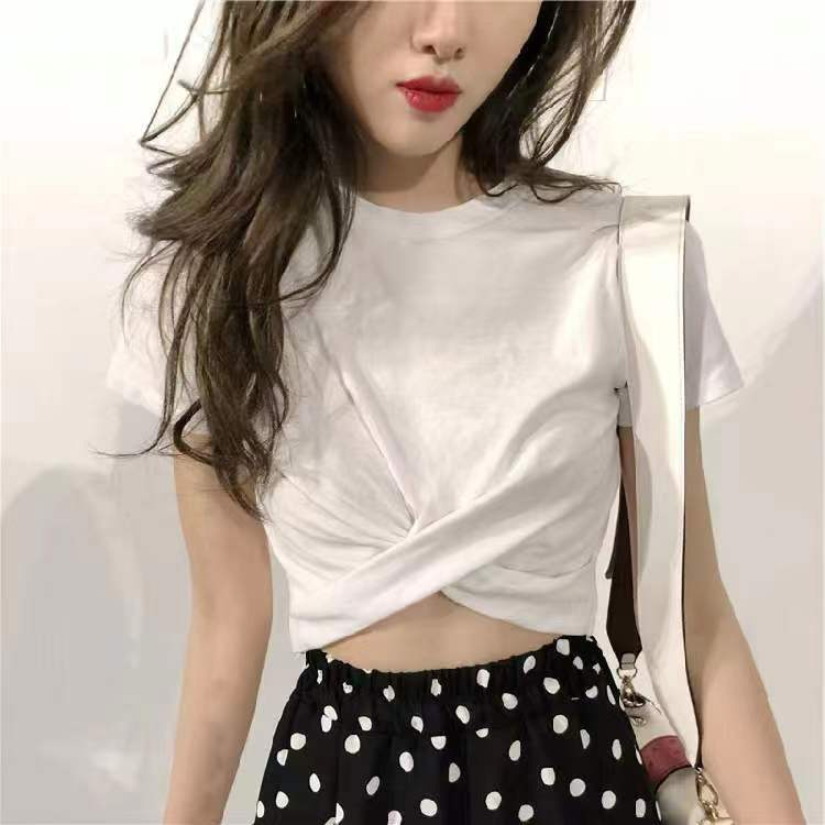 Short-sleeved T-shirt women's summer Korean version of the new loose student solid color short slim top