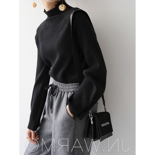 French style loose half turtleneck sweater women's autumn and winter new style light familiar stand-up collar knitwear mercerized cotton bottoming top