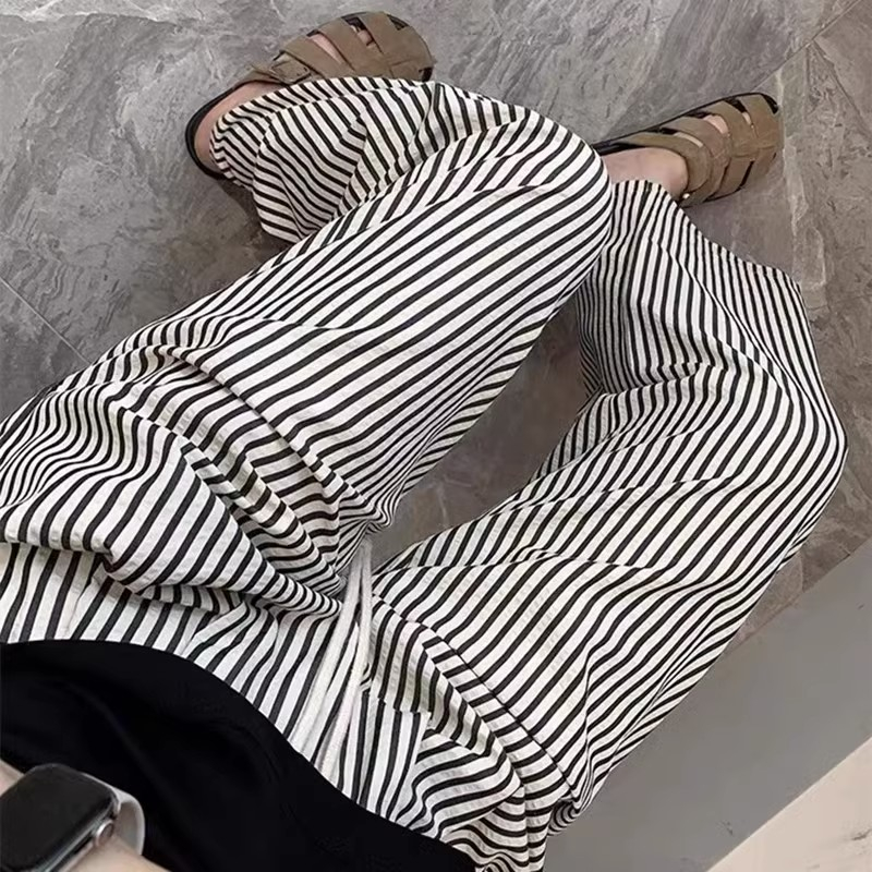American retro vertical striped pants women's summer 2023 new small loose slim casual straight wide-leg pants