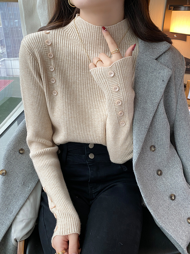 Sweater bottoming shirt women's autumn and winter 2023 new foreign style inside with thick and high-quality knitted half-high collar white top