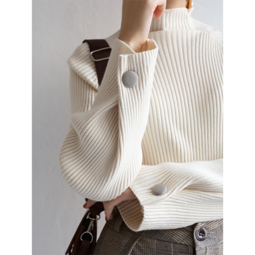 French style loose half turtleneck sweater women's autumn and winter new style light familiar stand-up collar knitwear mercerized cotton bottoming top