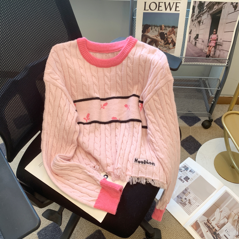 French retro twist striped sweater women's 2023 autumn and winter new loose and thin all-match knitted top