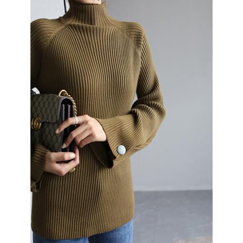 French style loose half turtleneck sweater women's autumn and winter new style light familiar stand-up collar knitwear mercerized cotton bottoming top