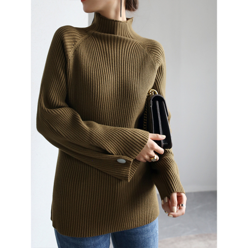 French style loose half turtleneck sweater women's autumn and winter new style light familiar stand-up collar knitwear mercerized cotton bottoming top