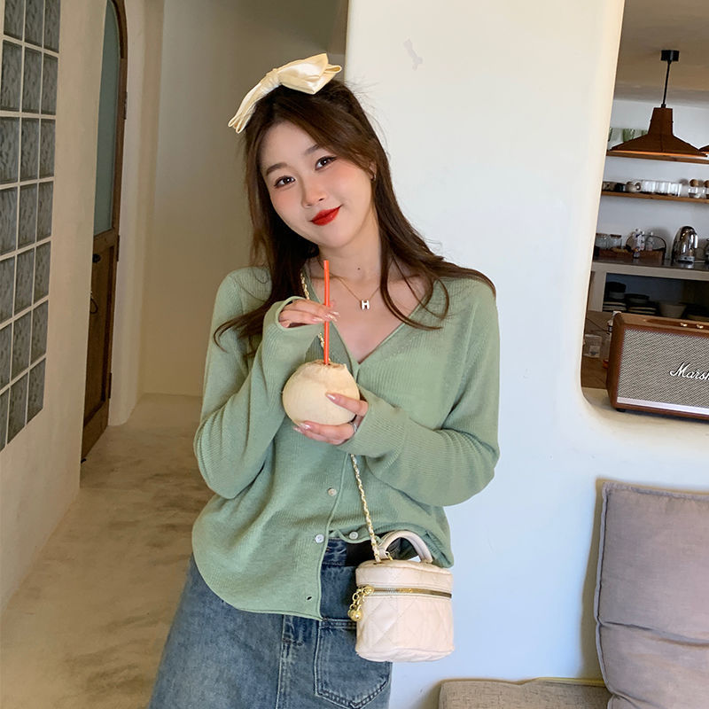 French niche design knitted cardigan women's summer small waistcoat loose long-sleeved blouse short sun protection coat
