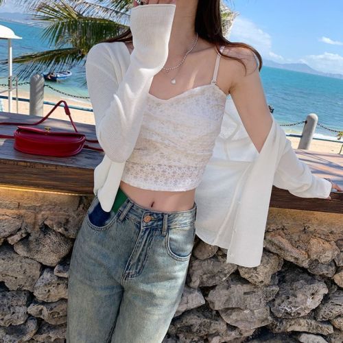 French niche design knitted cardigan women's summer small waistcoat loose long-sleeved blouse short sun protection coat