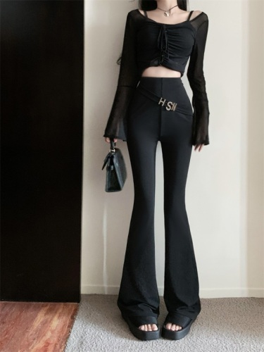 Black micro-launched suit pants women's early autumn new slimming and thin design sense high waist drape mopping the floor