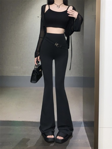 Black micro-launched suit pants women's early autumn new slimming and thin design sense high waist drape mopping the floor