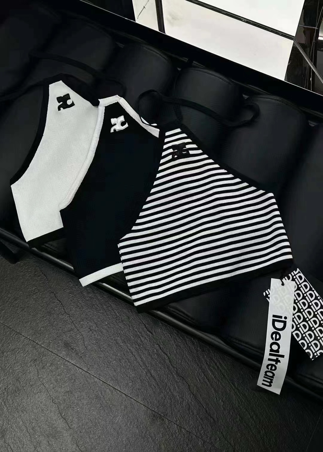 Thirteen Lines Sweet Spice Girls Sexy Hanging Neck Strap Short Slim Sling Knitted Vest Female 2023 Summer