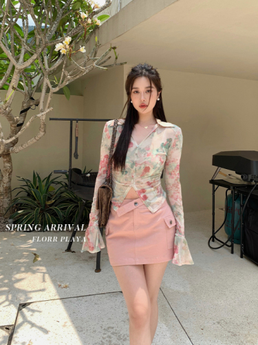 Hua Huayuan Florr Playa Dopamine Exquisite Slim Sweet and Cool Hot Girl Printed Mesh Sunscreen Shirt