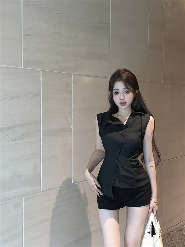 Korean heroine irregular sleeveless shirt new shirt top