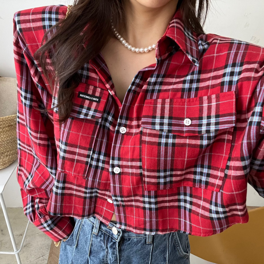 Plaid petite shirt long sleeve short shirt top women