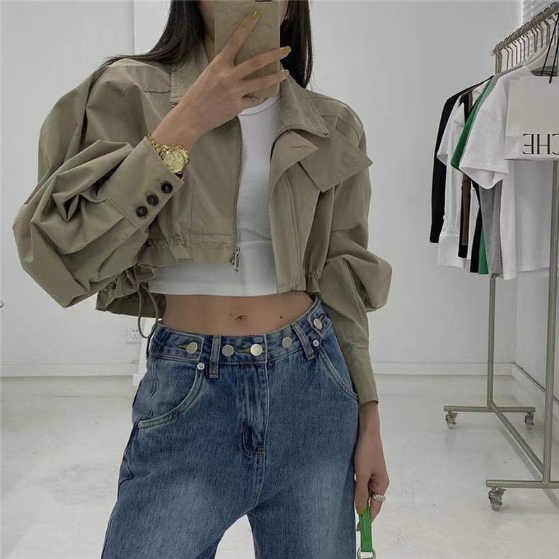 .  2023 Retro Stand Collar Zipper Short Workwear Jacket