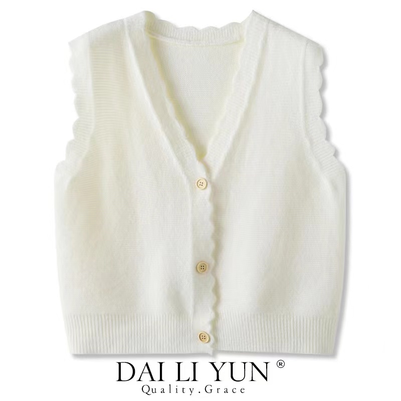 2023 spring and autumn new women's V-neck college style short solid color vest knitted vest with sweater small vest