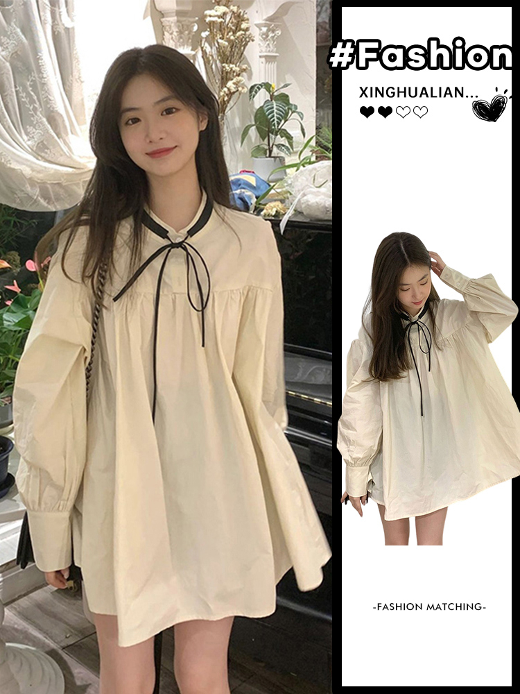 Secretly can't hide Sang Zhi's same style Japanese shirt doll dress sweet French short skirt for women 2023 spring and autumn