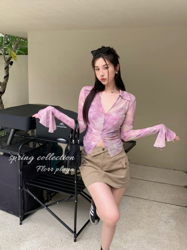 Hua Huayuan Florr Playa Dopamine Exquisite Slim Sweet and Cool Hot Girl Printed Mesh Sunscreen Shirt