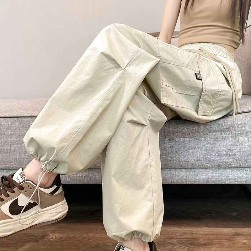 Ice silk quick-drying overalls women's summer thin section high waist slim casual straight wide-leg American-style sports pants