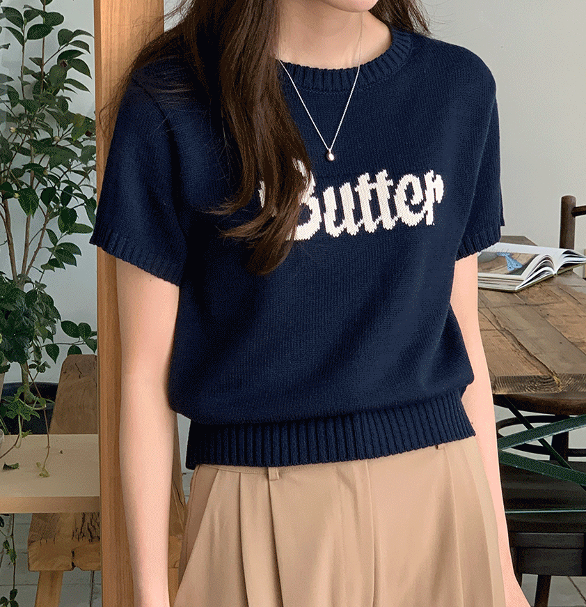 Korean chic summer simple all-match round neck color letter jacquard design short-sleeved pullover sweater top women