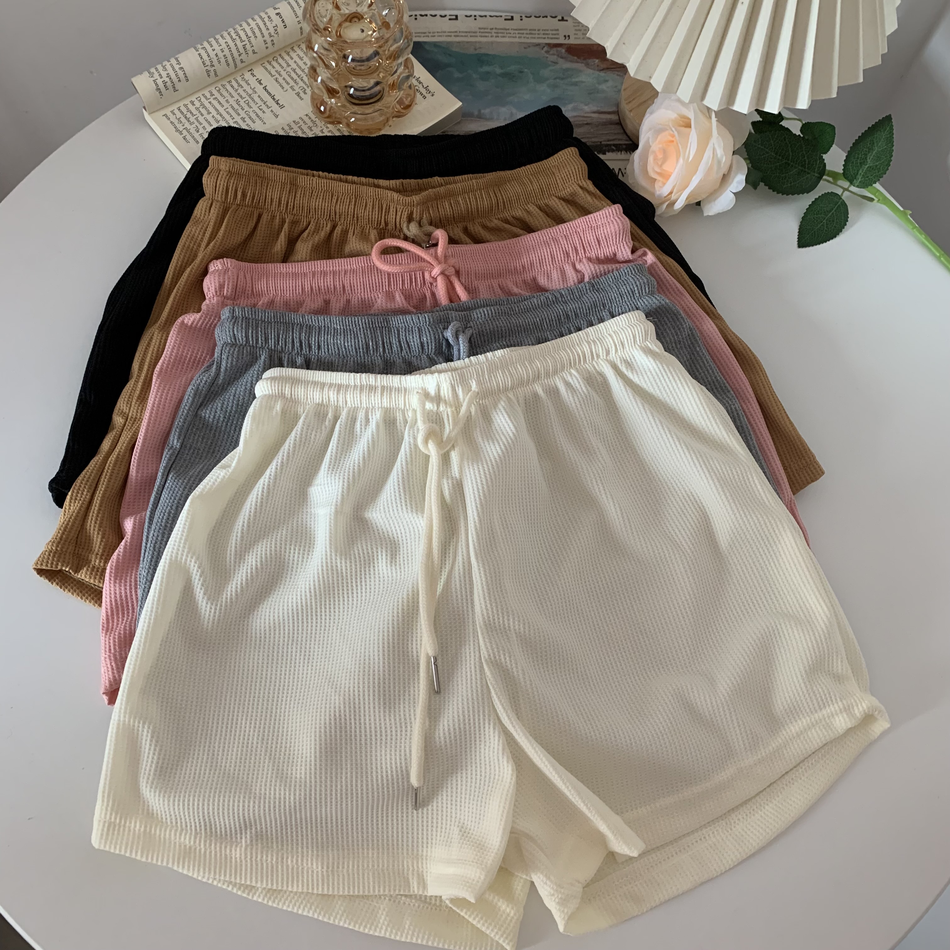 High waist thin A-line sports shorts women's summer outerwear loose casual tightening waist wide-leg pants