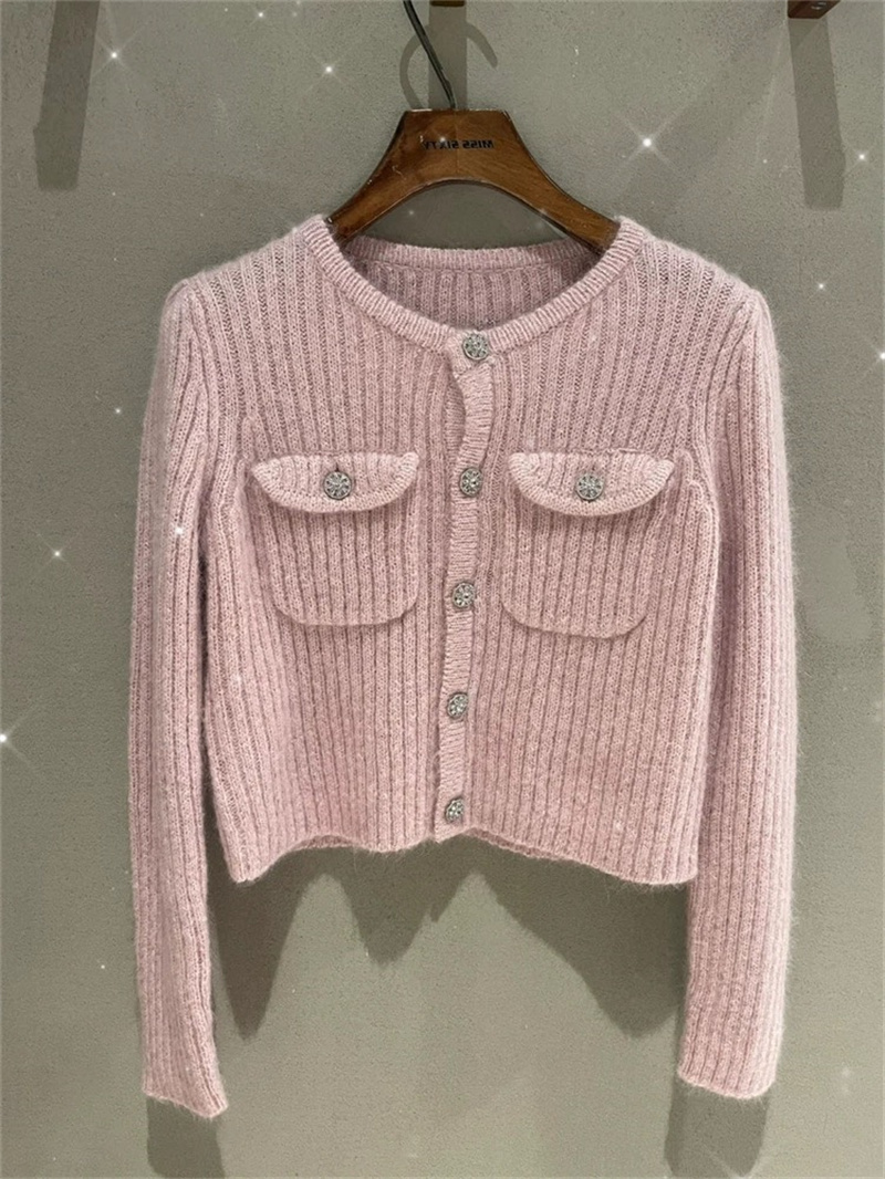 2023 autumn and winter knitted sweater South Korea Dongdaemun net red same style GLYP trendy brand sequined diamond buckle cardigan sweater women