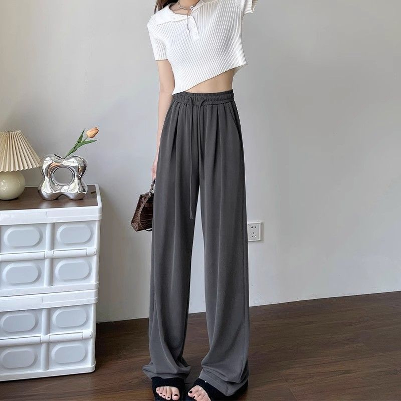 American retro vertical striped pants women's summer 2023 new style small loose slim casual straight wide leg pants