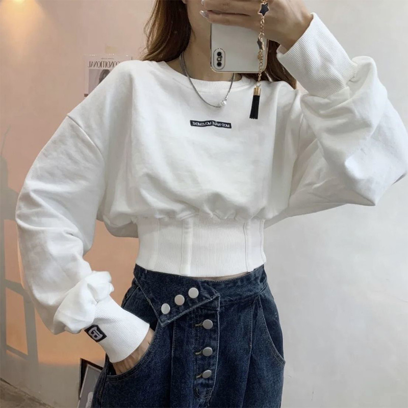 Sweater women's clothing early autumn new short waist design sense long-sleeved top trendy ins spring