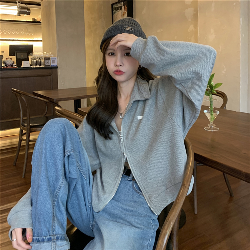 Polo collar sweater women's spring and summer style design sense niche sweet and spicy top cardigan waffle short coat ins tide