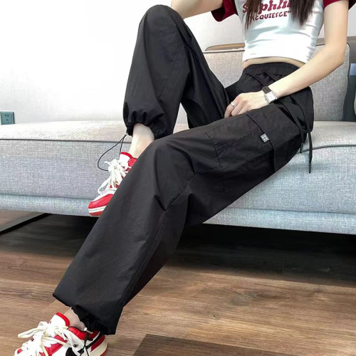 Ice silk quick-drying overalls women's summer thin section high waist slim casual straight wide-leg American-style sports pants