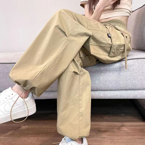 Ice silk quick-drying overalls women's summer thin section high waist slim casual straight wide-leg American-style sports pants
