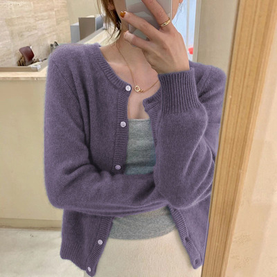 Raccoon velvet loose knitted cardigan women's autumn new high-quality lazy sweater coat soft waxy top
