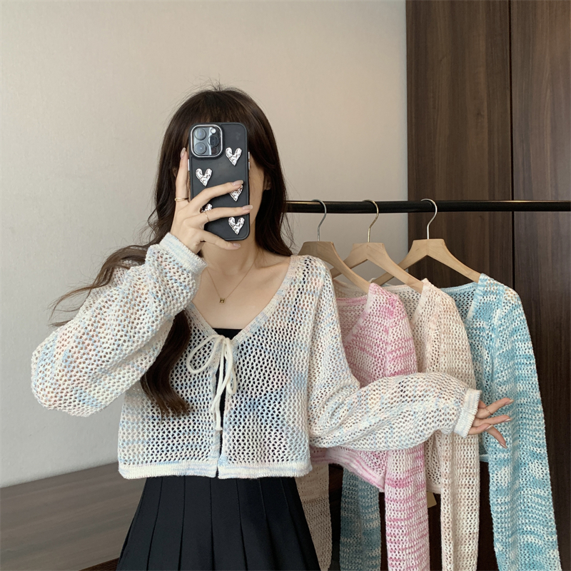 New Korean style short lace-up breathable cardigan knitted jacket tops for women