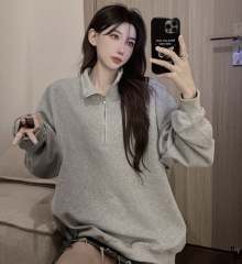 Big Fish Scale Autumn Korean Version Thin Half Zipper Loose Sweater Women's Mid-length Large Version