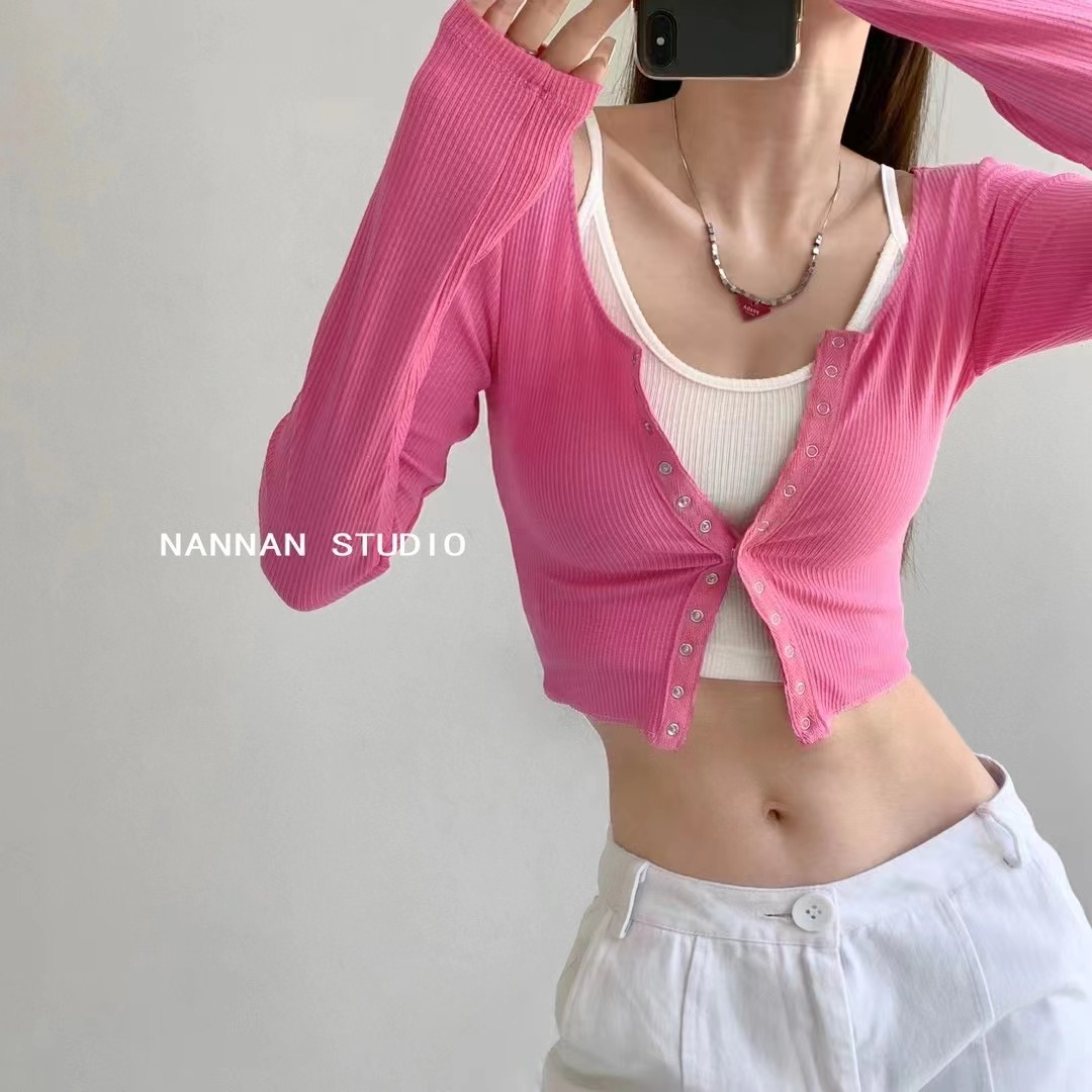 2023 Korean Retro Casual Top Two-piece Set Early Autumn Sweet and Spicy Style Slim Short Knitted Jacket