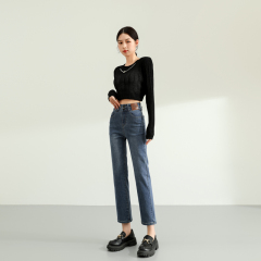 ~2023 autumn and winter Korean version OEM straight leg nine-point jeans women's slim fit loose high waist trendy ins cigarette pants