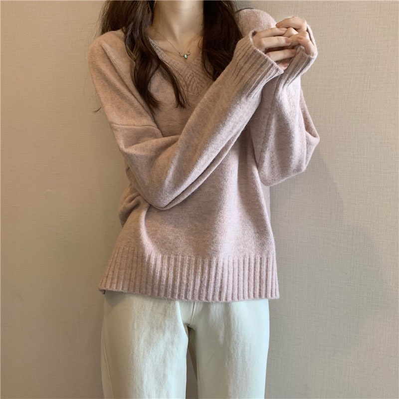 ~ New Korean style v-neck all-match lazy pullover loose sweater