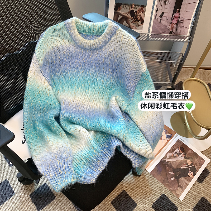 Sweater women's design sense niche Korean style gentle style long-sleeved smudged outerwear 2023 autumn and winter new knitwear