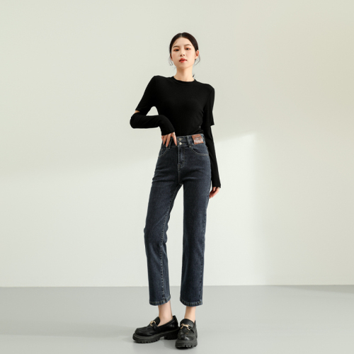 ~ autumn and winter Korean version OEM straight leg nine-point jeans women's slim fit loose high waist trendy ins cigarette pants