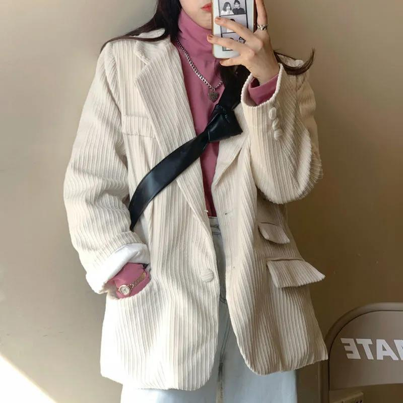 Double-layer lined 2023 autumn and winter new corduroy high-quality long-sleeved loose suit jacket thin section