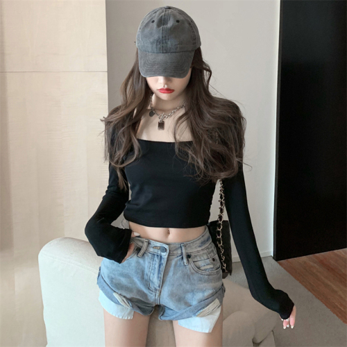 Official picture Ammonia double-sided German velvet autumn T-shirt women's trendy long-sleeved bottoming shirt square collar