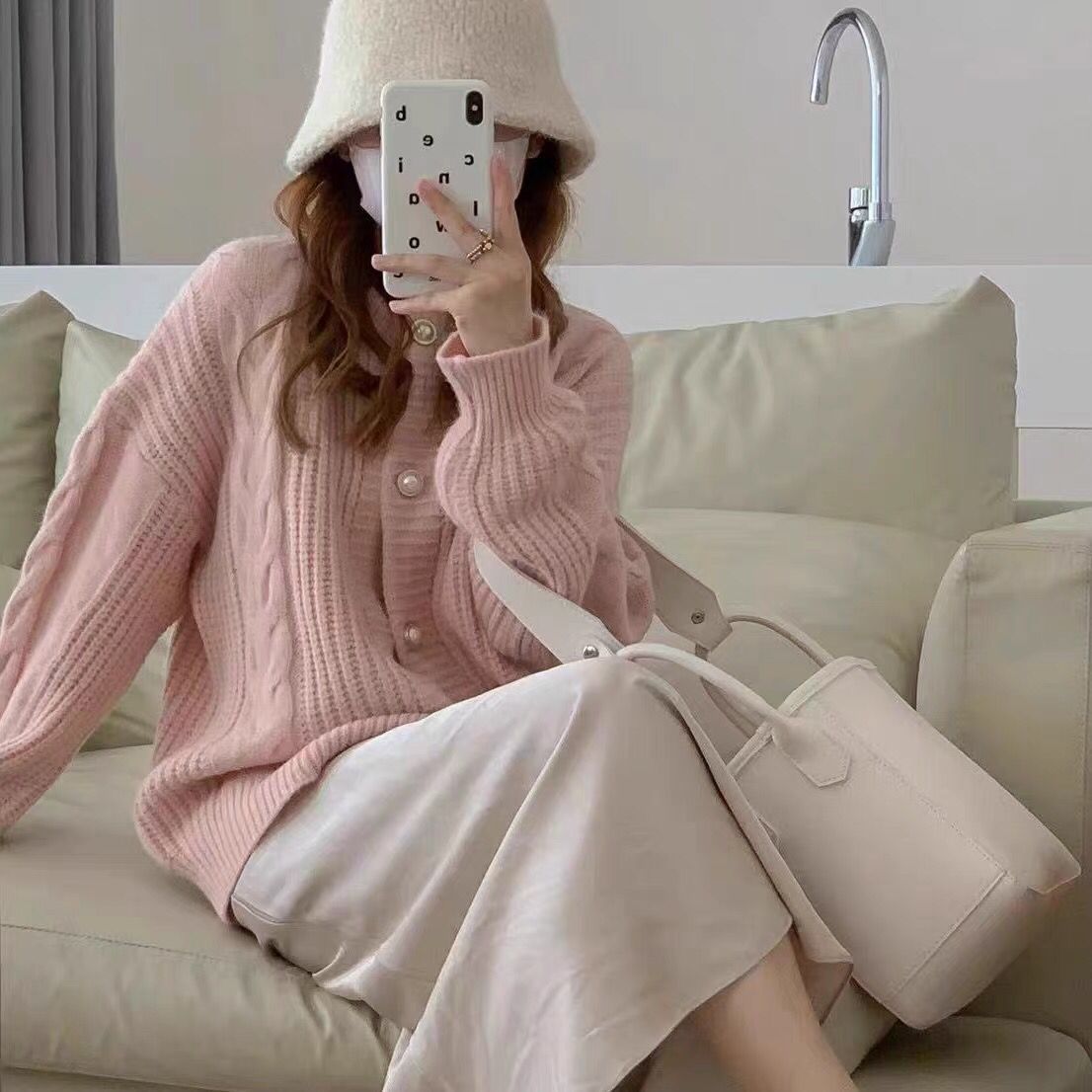 2023 autumn and winter new style lazy wind warm soft glutinous thick retro twist sweater cardigan jacket female