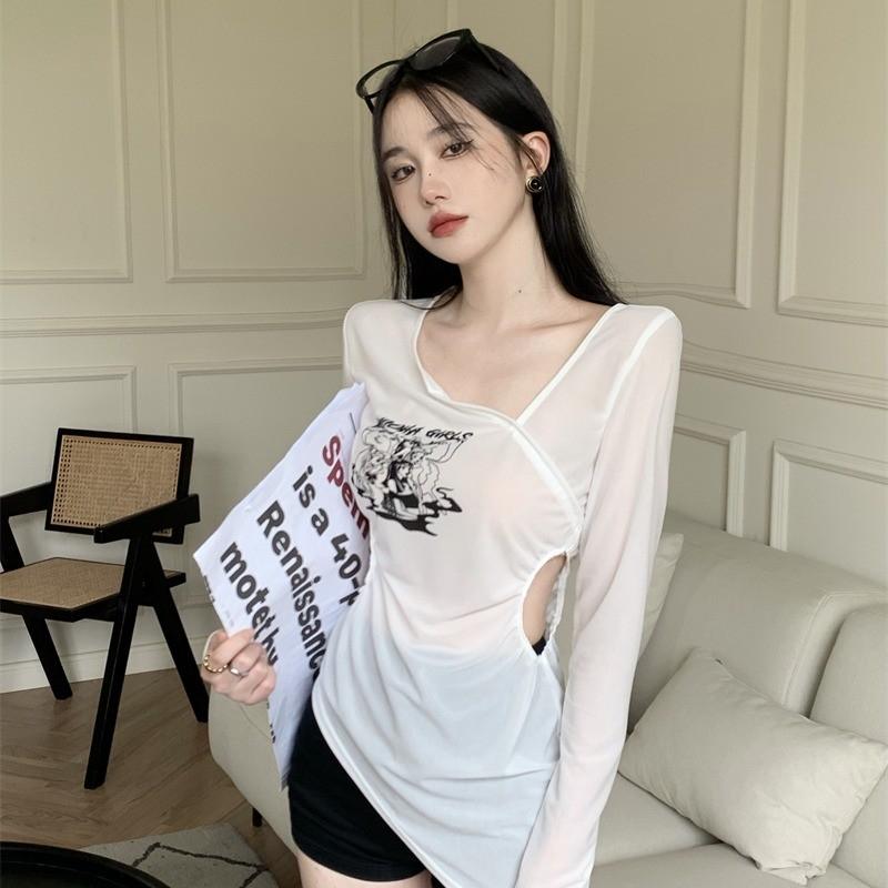 High elastic ribbed 90 polyester fiber 10 spandex ice silk thin long sleeved T-shirt for women in summer