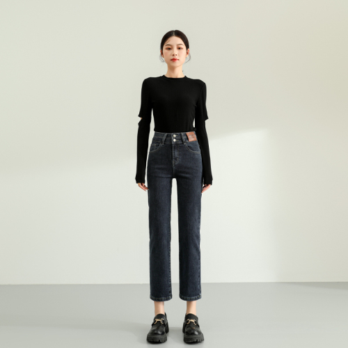 ~ autumn and winter Korean version OEM straight leg nine-point jeans women's slim fit loose high waist trendy ins cigarette pants