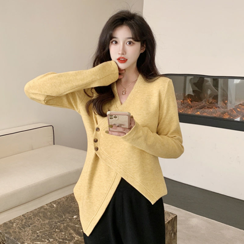 Niche design sense cross black long-sleeved knitted sweater women's early autumn foreign style small shirt beautiful all-match slimming tops