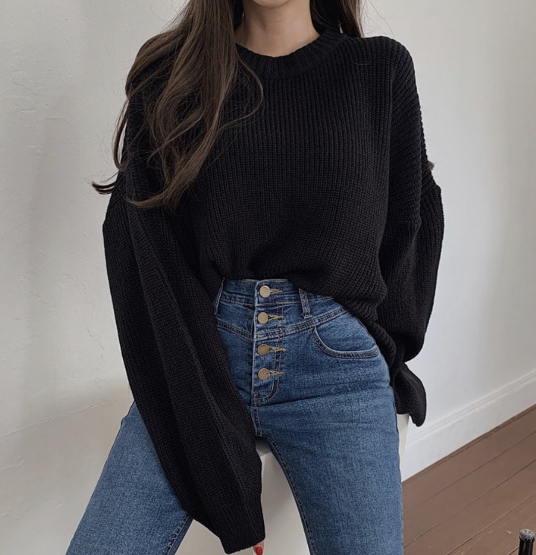 Large size women's clothing Korean style autumn and winter loose lazy sweater fat mm solid color all-match pullover knitted top women