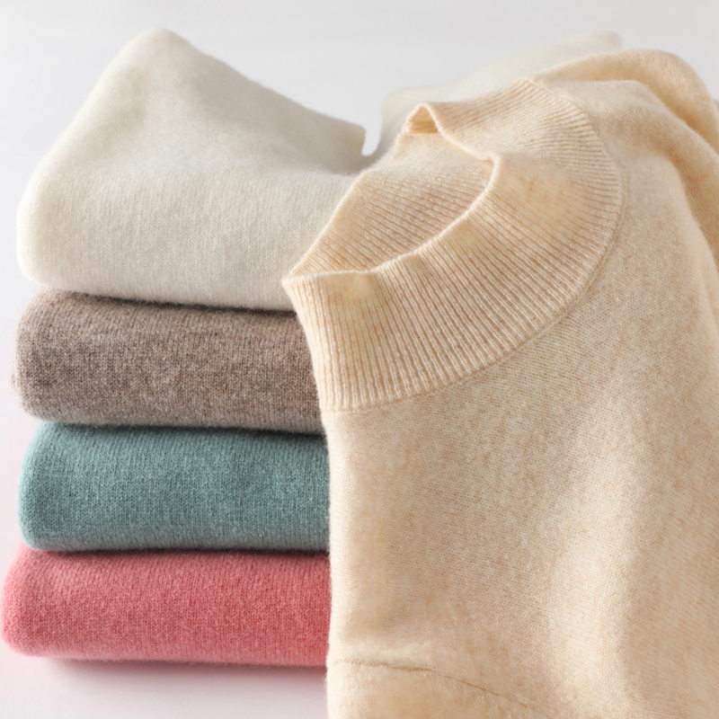 Half-high collar cashmere sweater women's 100 pure cashmere autumn and winter new loose sweater large size knitted wool bottoming shirt