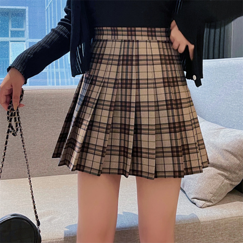 Autumn high waist thin skirt a-line skirt bag hip sweet hot girl plaid pleated skirt trendy girl