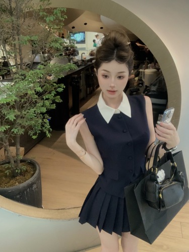 Top and skirt two-piece suit new trendy design slim pleated skirt suit